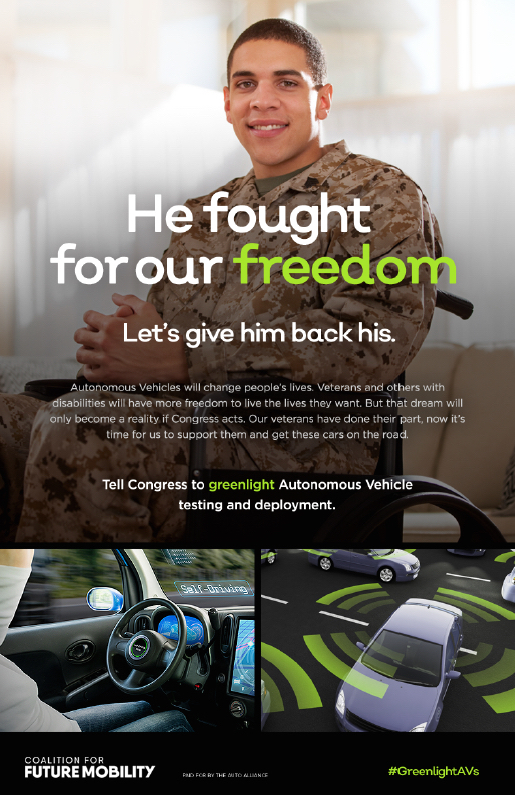 #GreenlightAVs Coalition For Autonomous Vehicles print ad